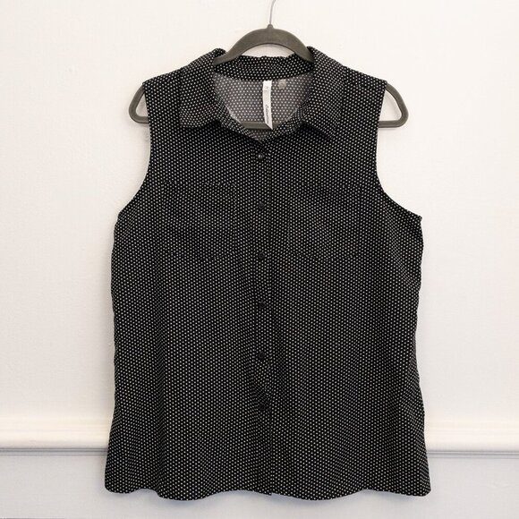 My Collection Black White Polka Dot Sleeveless Blouse XL | Button Front Stretch - Picture 1 of 4